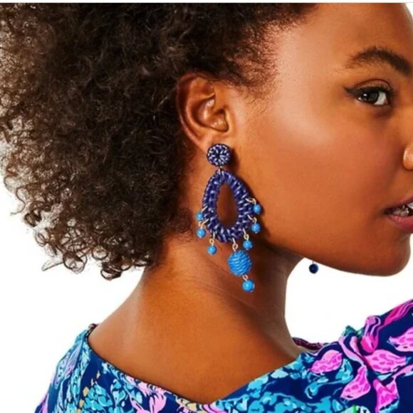 Lilly Pulitzer Jewelry - Lilly Pulitzer Raffia Earrings Alba Blue